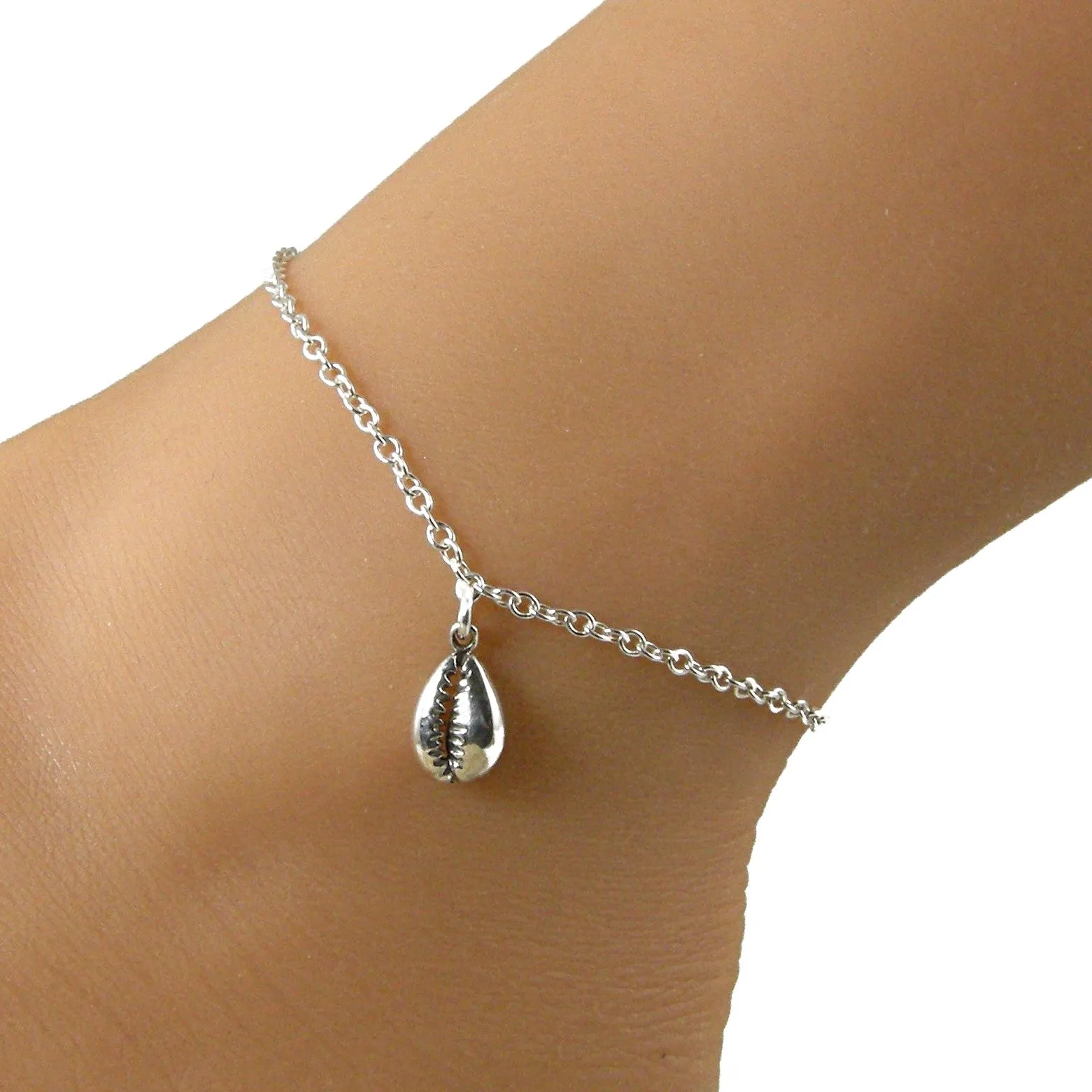 Cowrie Shell Anklet, Silver Cowrie Shell Ankle Bracelet