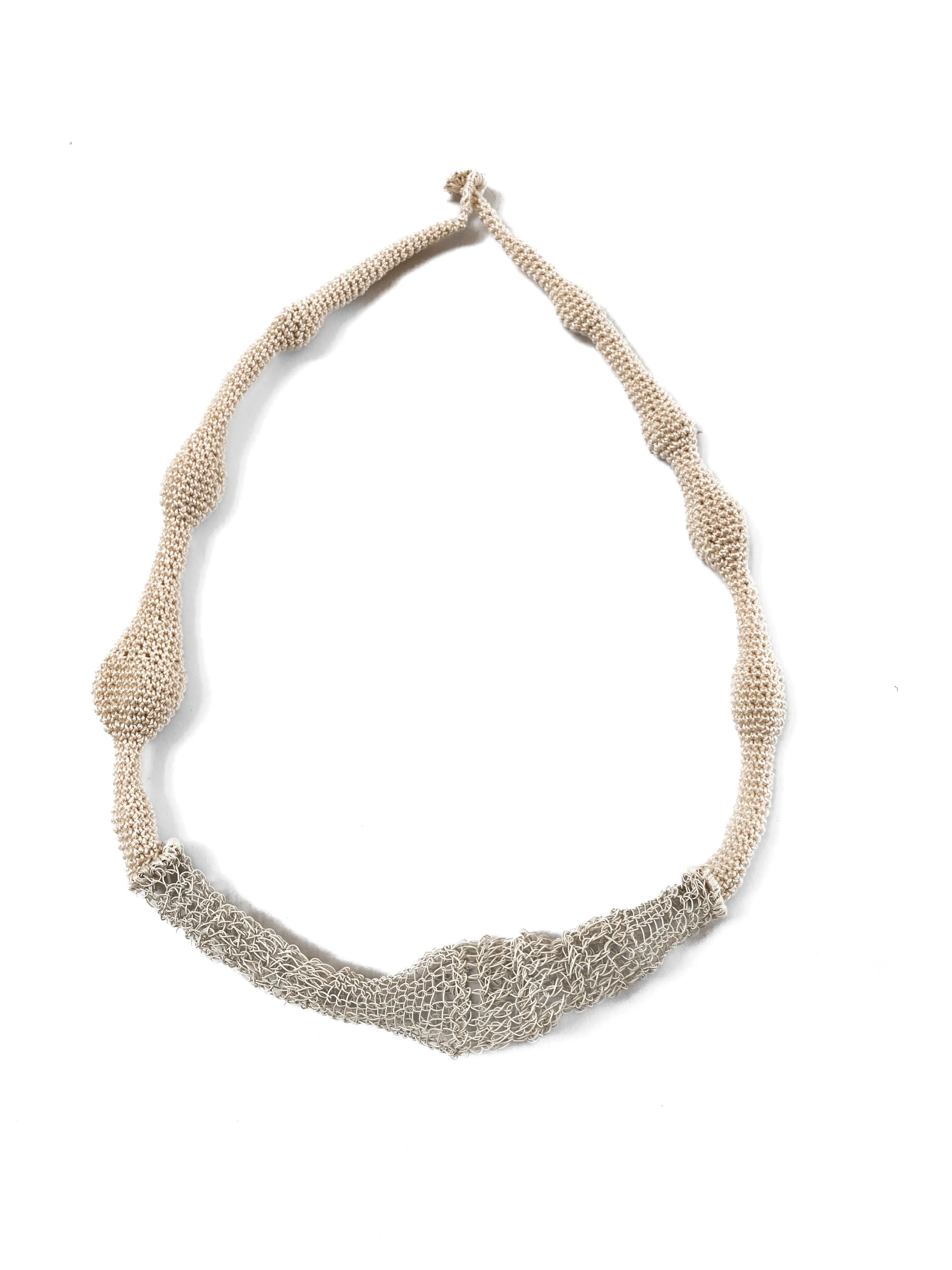 Cream Wave Necklace - Cotton & Metal