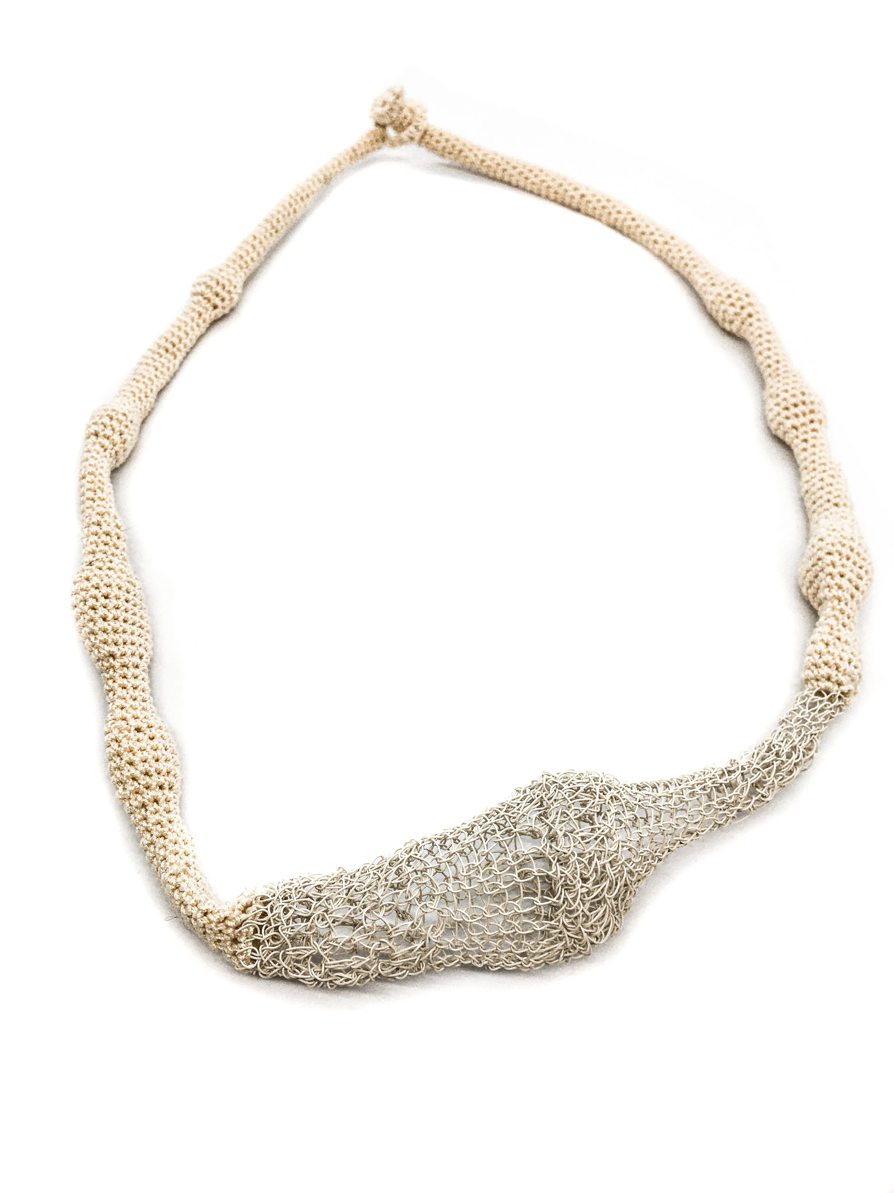 Cream Wave Necklace - Cotton & Metal