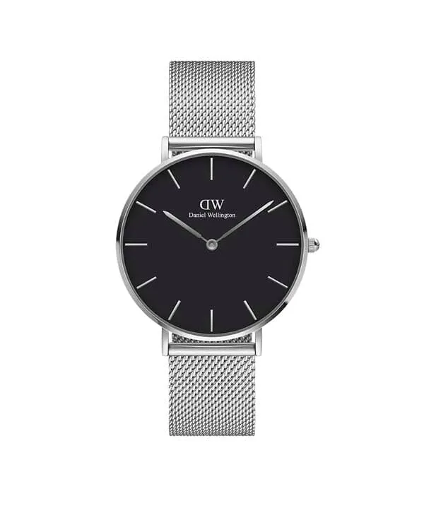 Daniel Wellington Petite 36 Sterling Silver & Black Watch