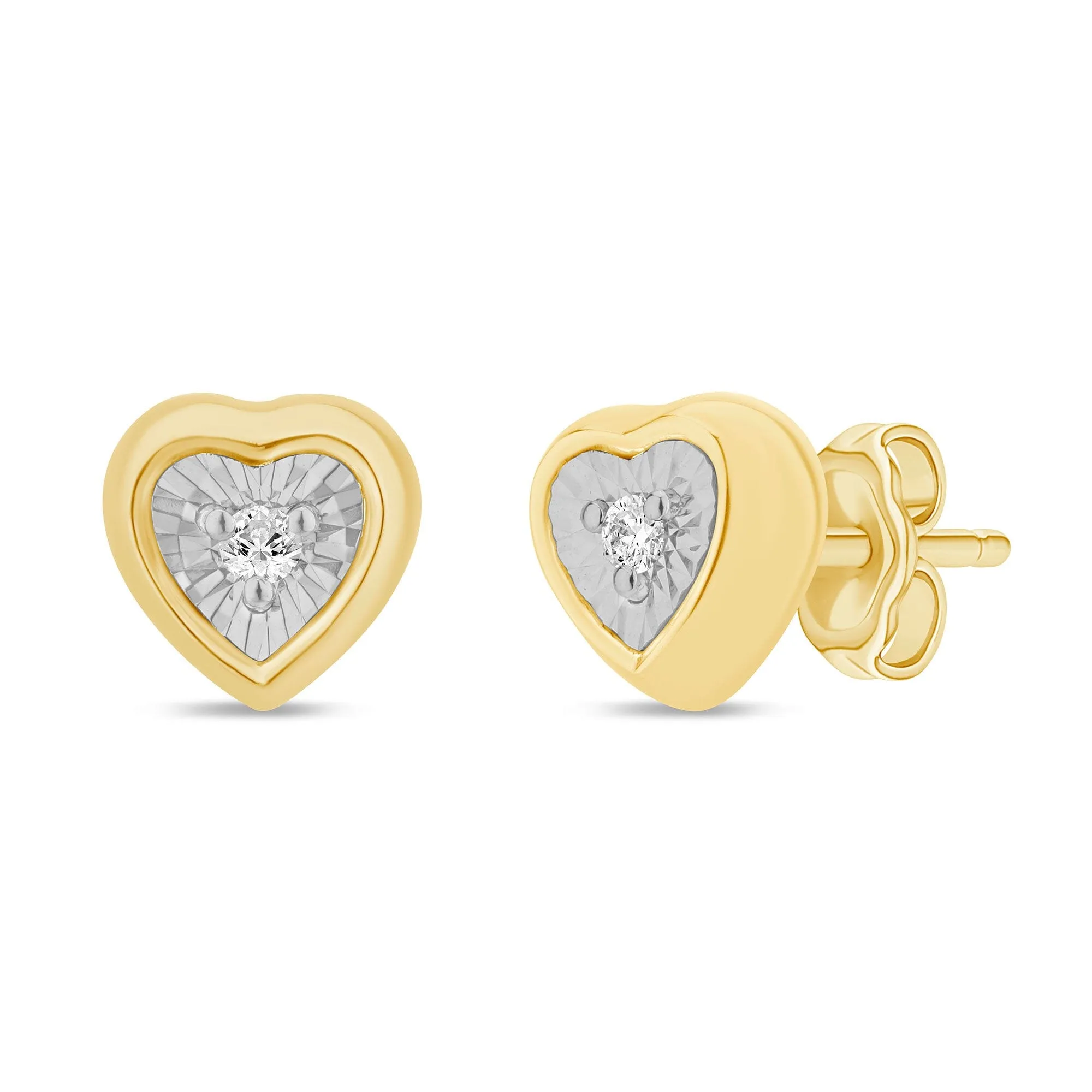 Diamond Set Miracle Surround Heart Stud Earrings in Yellow Gold