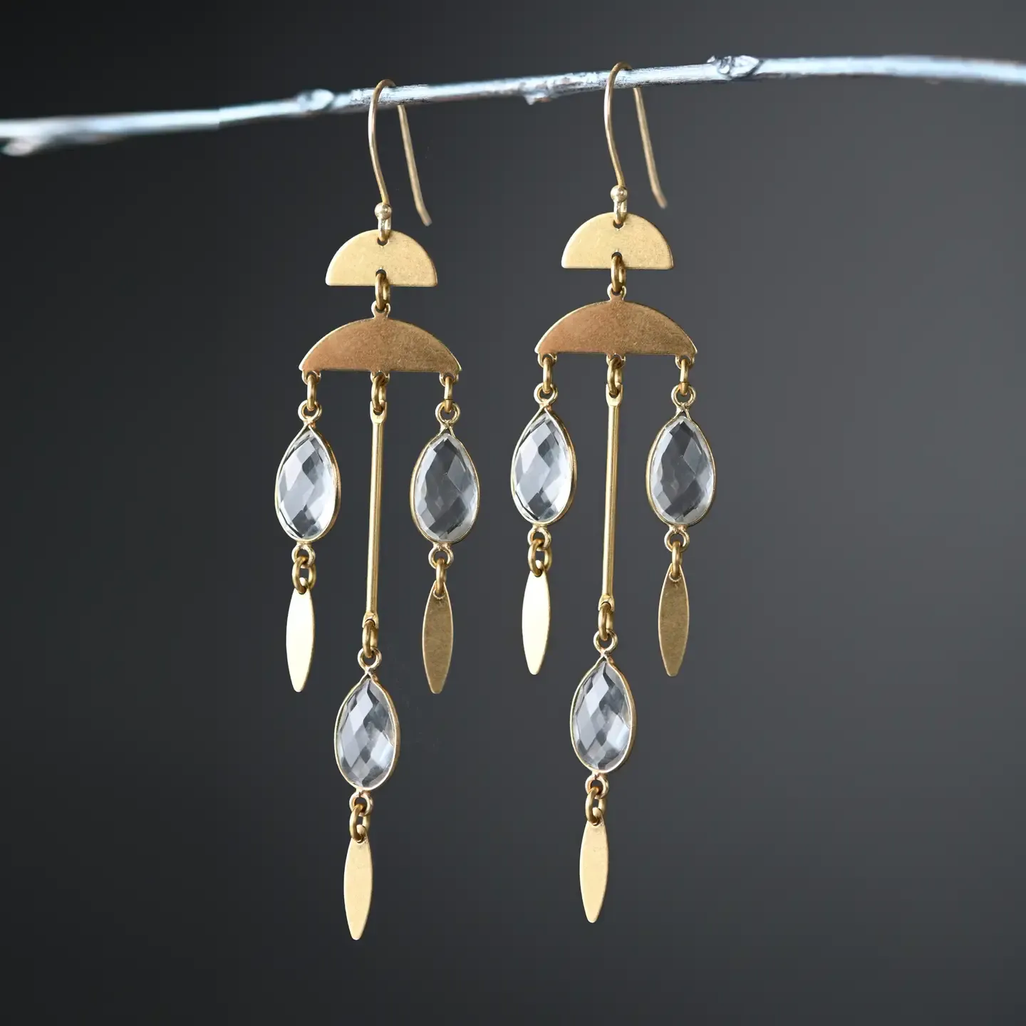 Dramatic Rain Drop Chandeliers w/ Stones Earrings