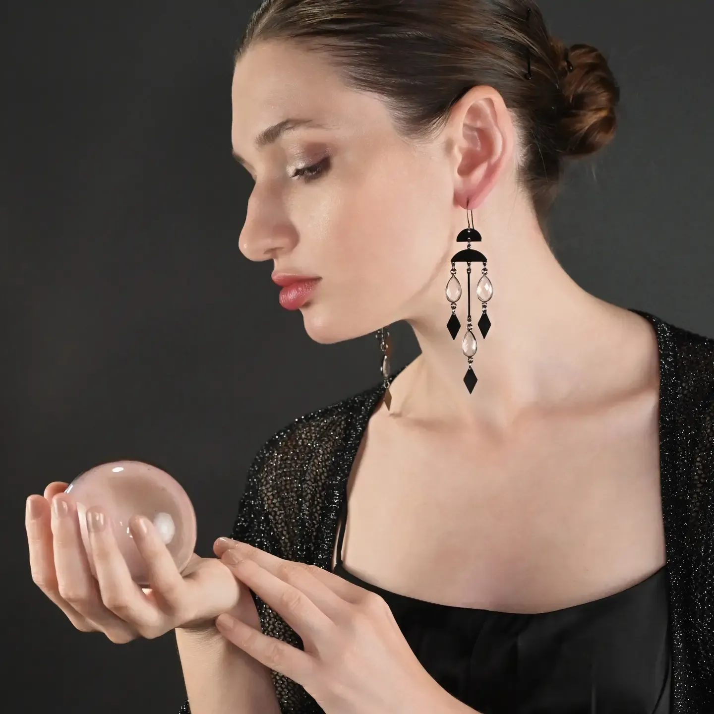 Dramatic Rain Drop Chandeliers w/ Stones Earrings