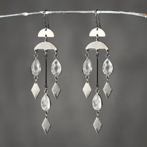 Dramatic Rain Drop Chandeliers w/ Stones Earrings