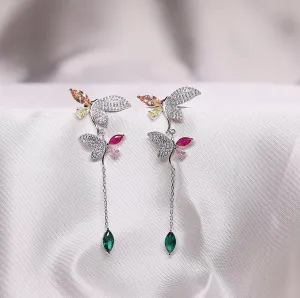 Dual colour twin butterfly dangle earrings