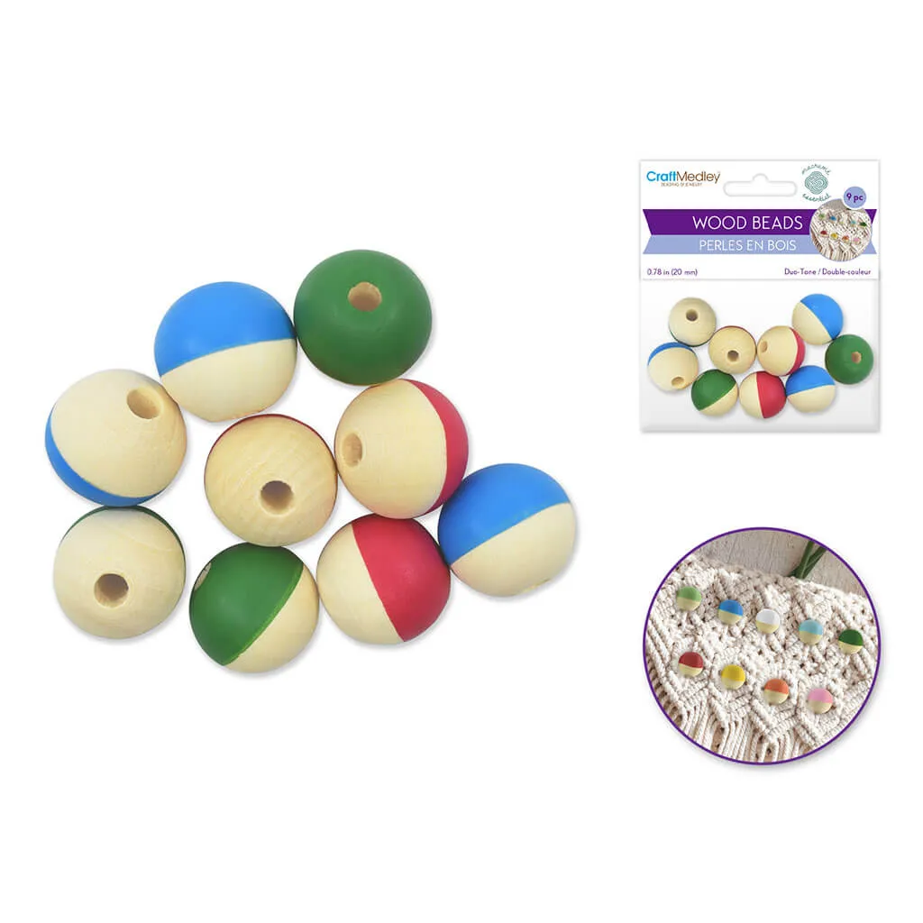 Duo-Tone Wood Beads 20mm 9pk 3 Colors