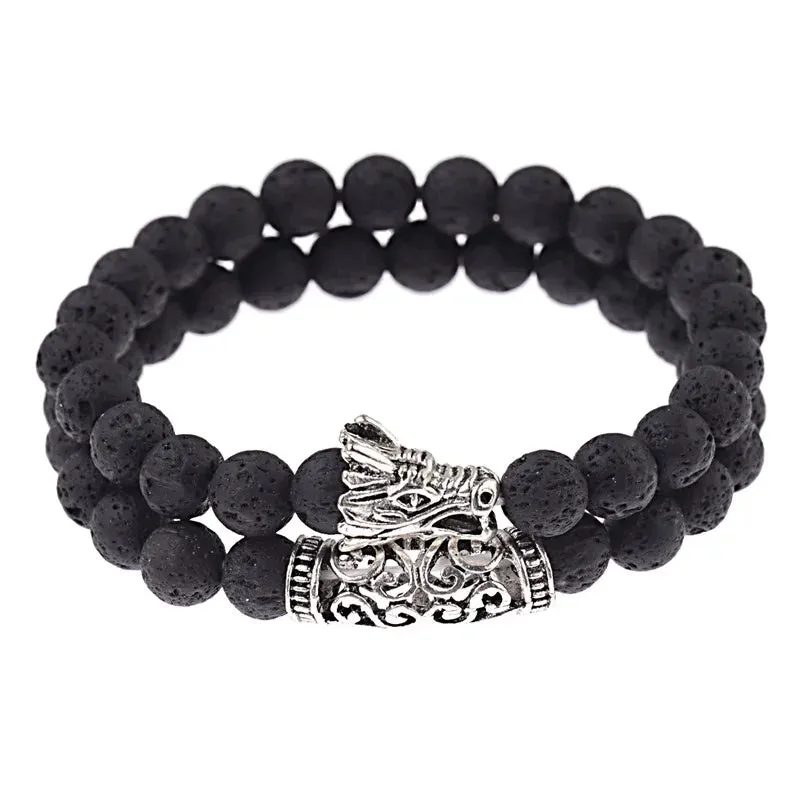 DUOVEI 2 Pcs/Set Natural Stone Beads Men's Dragon Bracelet Set Lava Stone Beaded Bracelets For Women Bileklik pulseras hombre