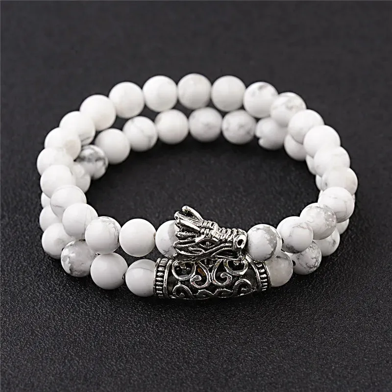 DUOVEI 2 Pcs/Set Natural Stone Beads Men's Dragon Bracelet Set Lava Stone Beaded Bracelets For Women Bileklik pulseras hombre