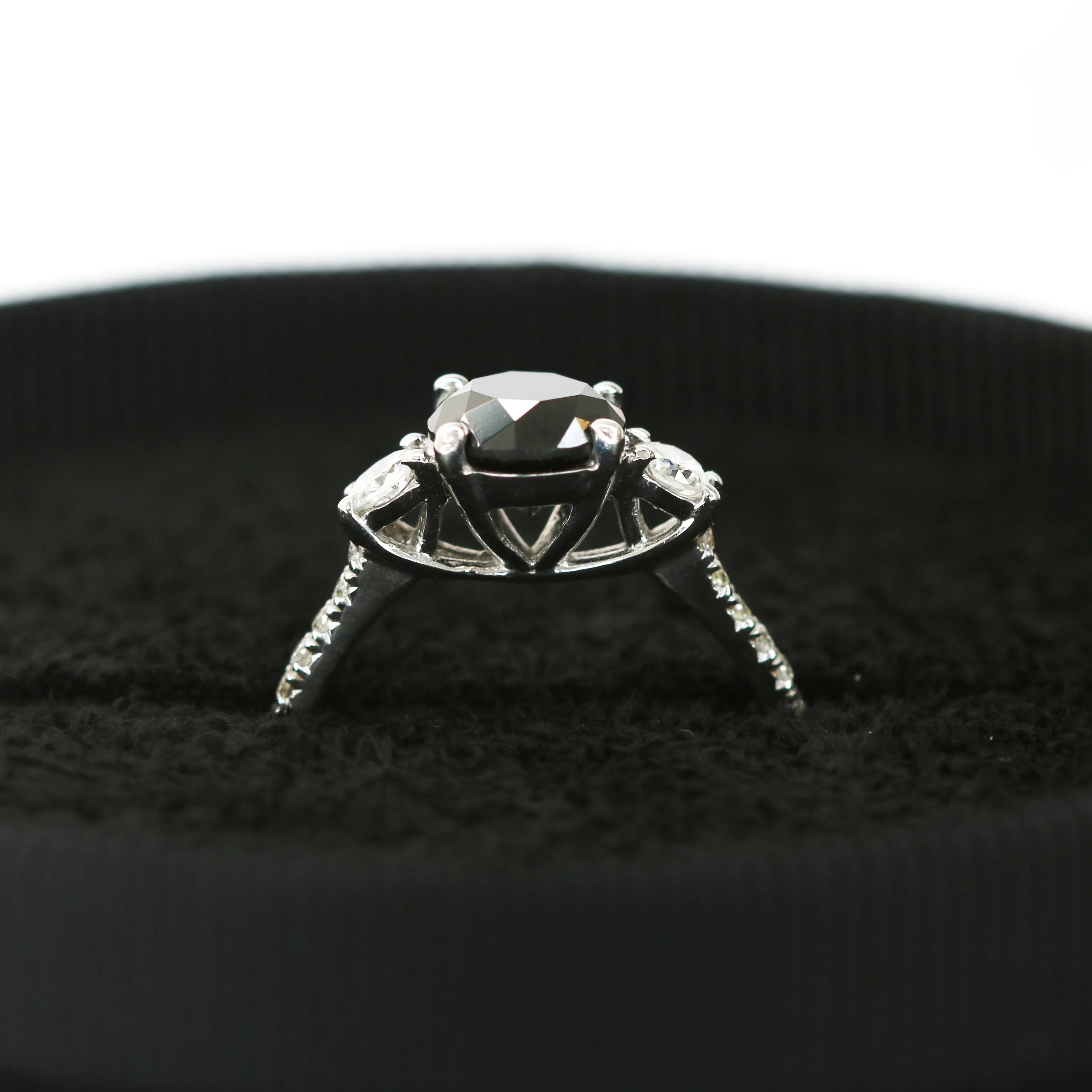 Ebony  Unique  Natural Black Diamond Round Engagement Ring