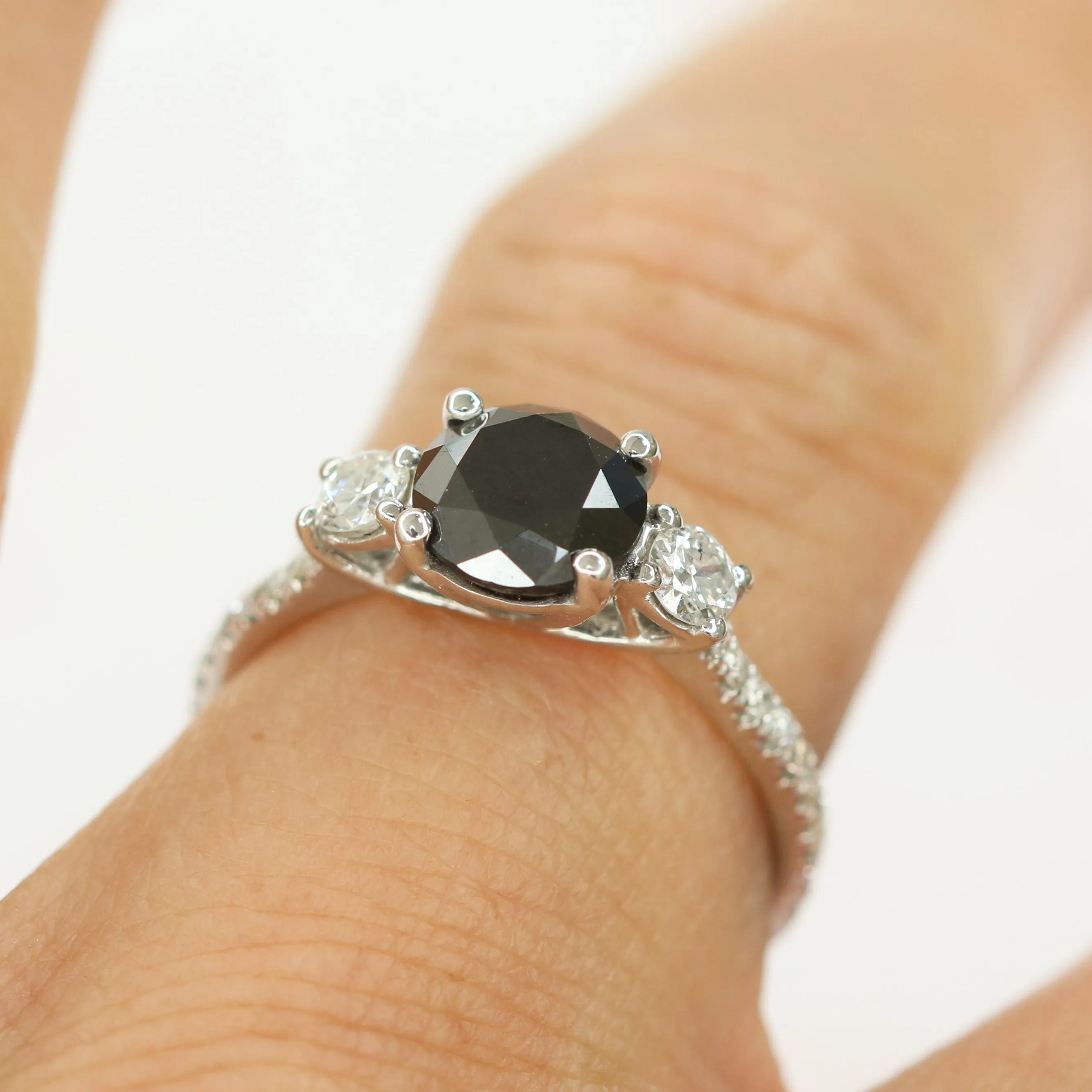 Ebony  Unique  Natural Black Diamond Round Engagement Ring