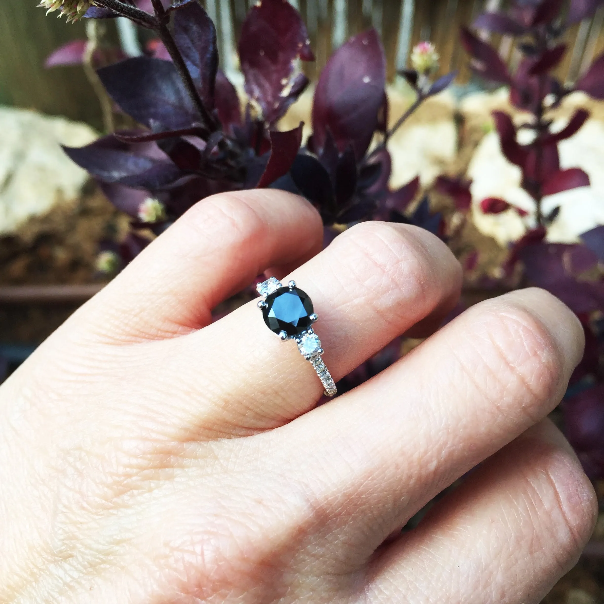 Ebony  Unique  Natural Black Diamond Round Engagement Ring