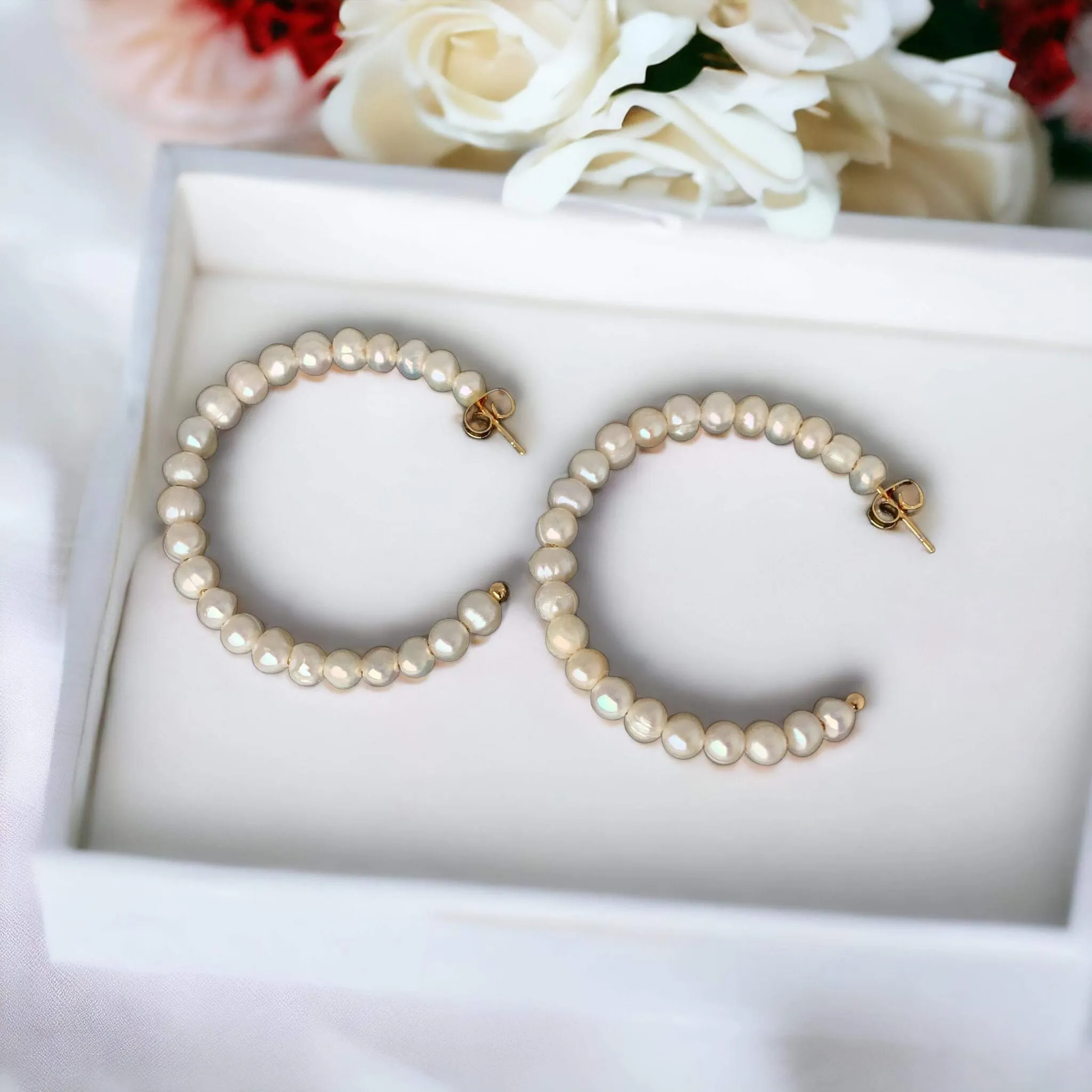 Elegant Pearl Hoop Earrings