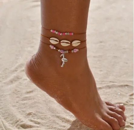 Fashion Shell Rice Beads Hand-Woven Adjustable Anklet Ocean Wind Beach Accessories