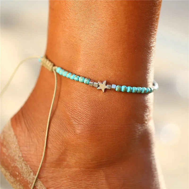 Fashion Shell Rice Beads Hand-Woven Adjustable Anklet Ocean Wind Beach Accessories