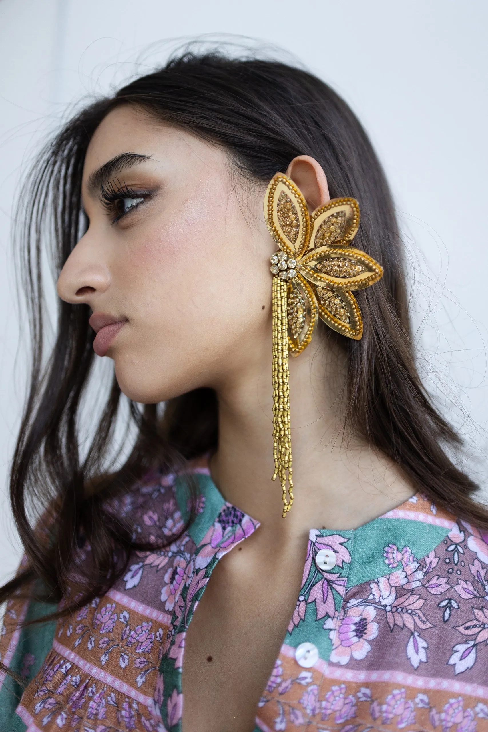 Gilded Gold Sequin Flower Earrings