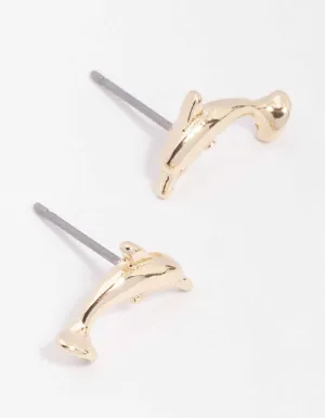 Gold Dolphin Stud Earrings