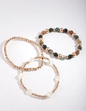 Gold Green Mix Bead Bracelet Pack