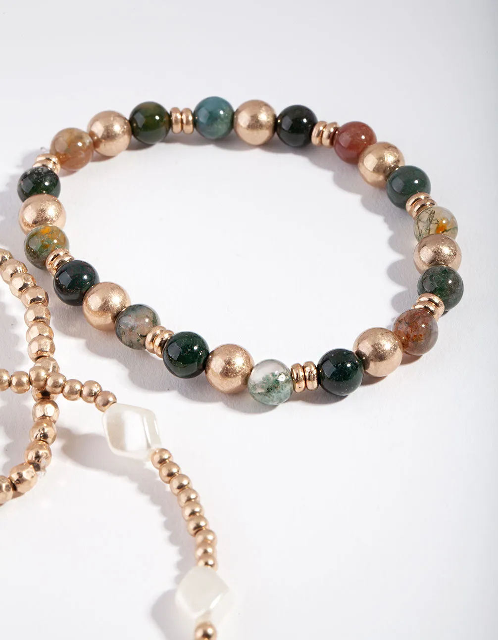 Gold Green Mix Bead Bracelet Pack