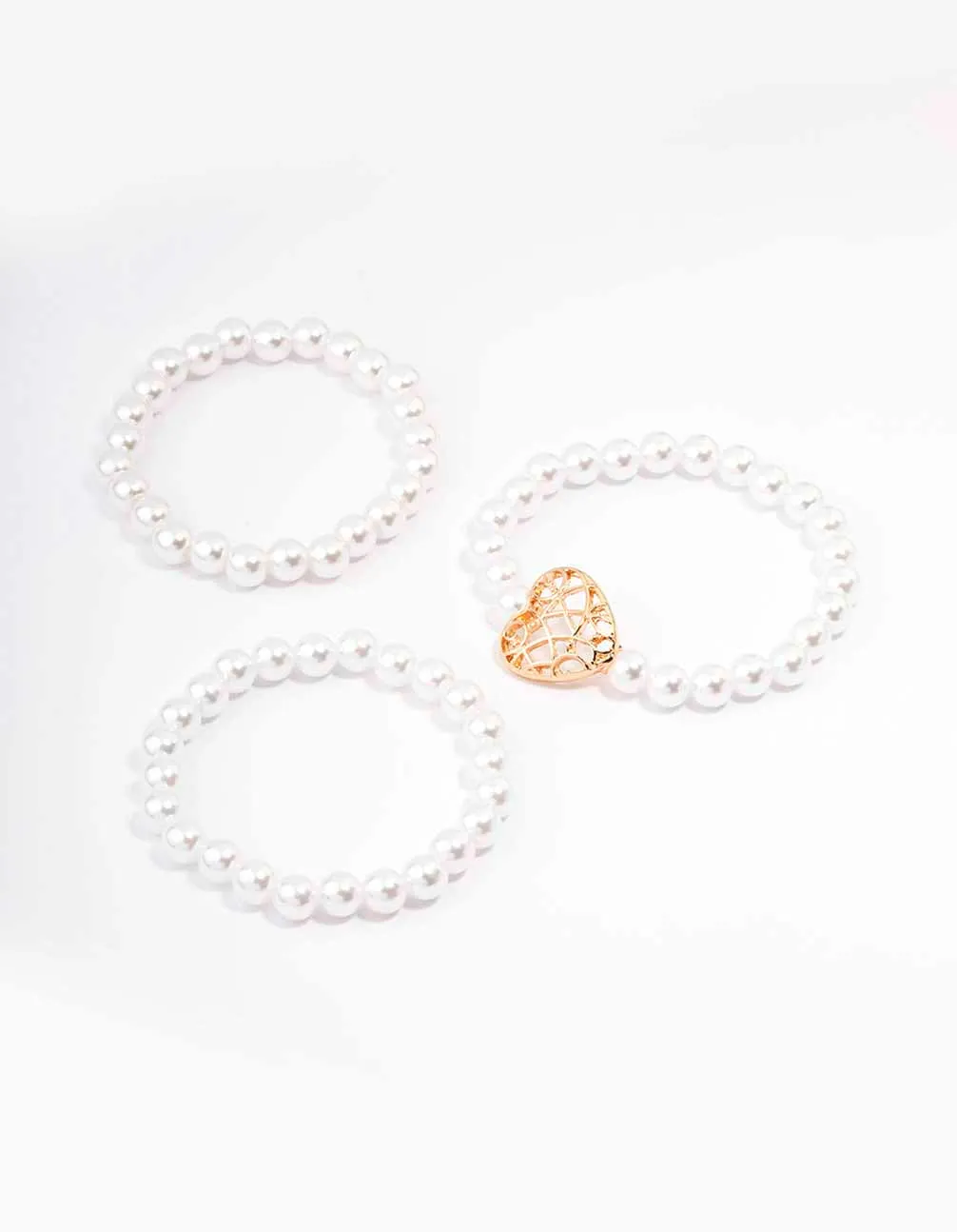 Gold Heart Pearl Bracelet 3-Pack