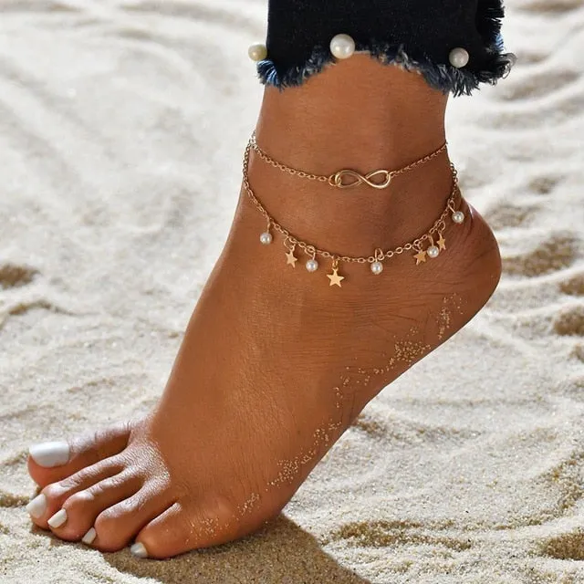 Gold Metal Shell Coconut Tree Ladies Anklets Bracelets