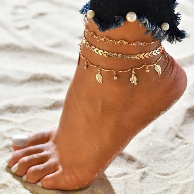 Gold Metal Shell Coconut Tree Ladies Anklets Bracelets