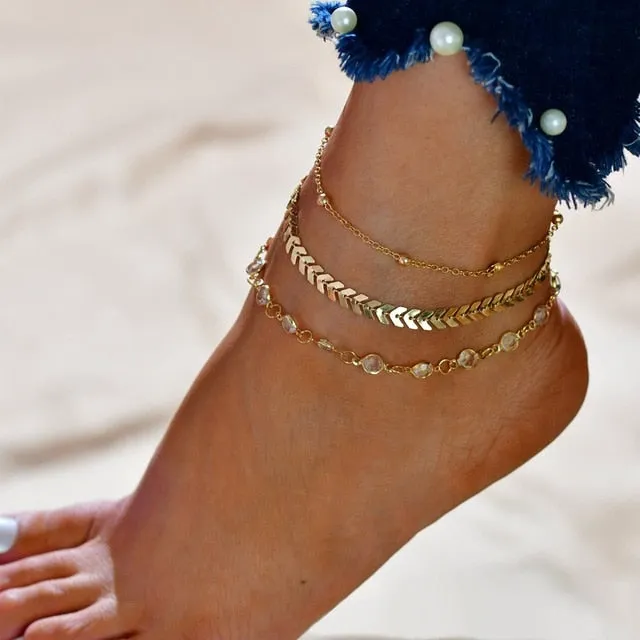 Gold Metal Shell Coconut Tree Ladies Anklets Bracelets