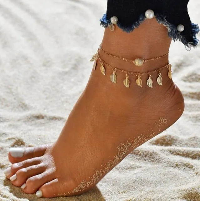 Gold Metal Shell Coconut Tree Ladies Anklets Bracelets