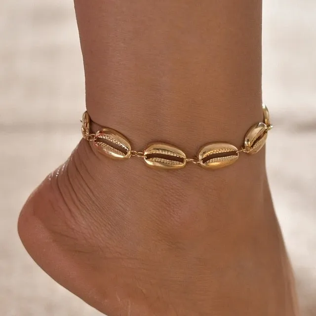 Gold Metal Shell Coconut Tree Ladies Anklets Bracelets