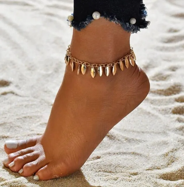 Gold Metal Shell Coconut Tree Ladies Anklets Bracelets