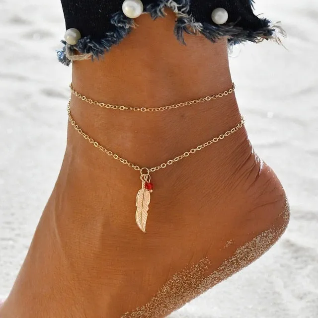 Gold Metal Shell Coconut Tree Ladies Anklets Bracelets