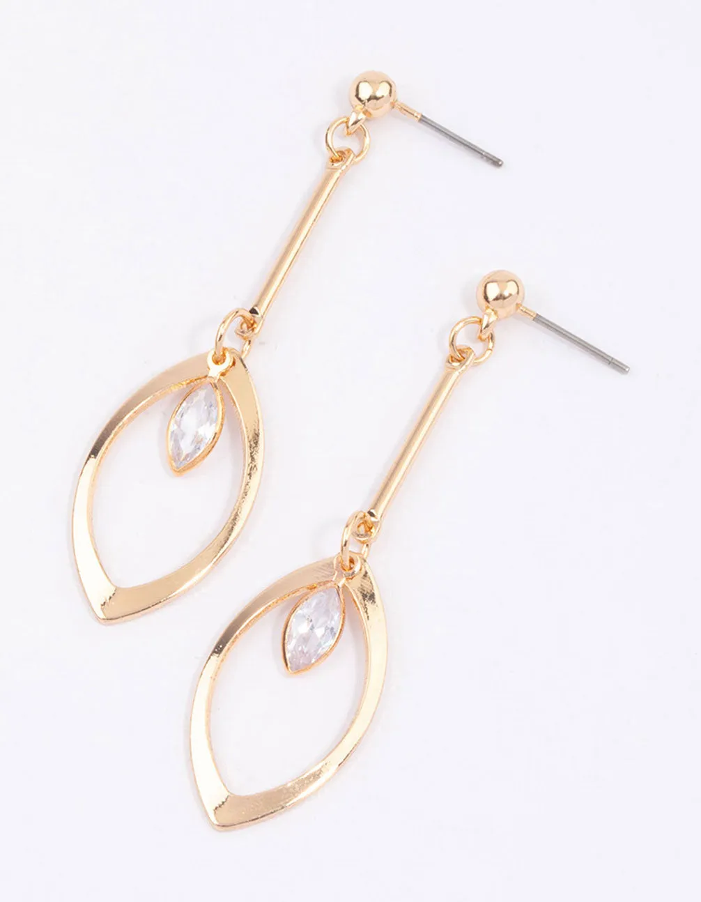 Gold Open Marquise Diamante Drop Earrings