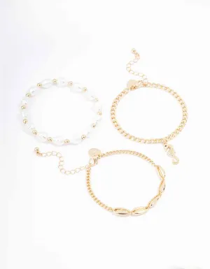 Gold Pearl Anklet & Bracelet 3-Pack