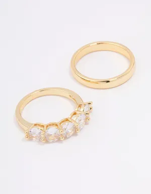 Gold Plated Round Cubic Zirconia Double Band Ring