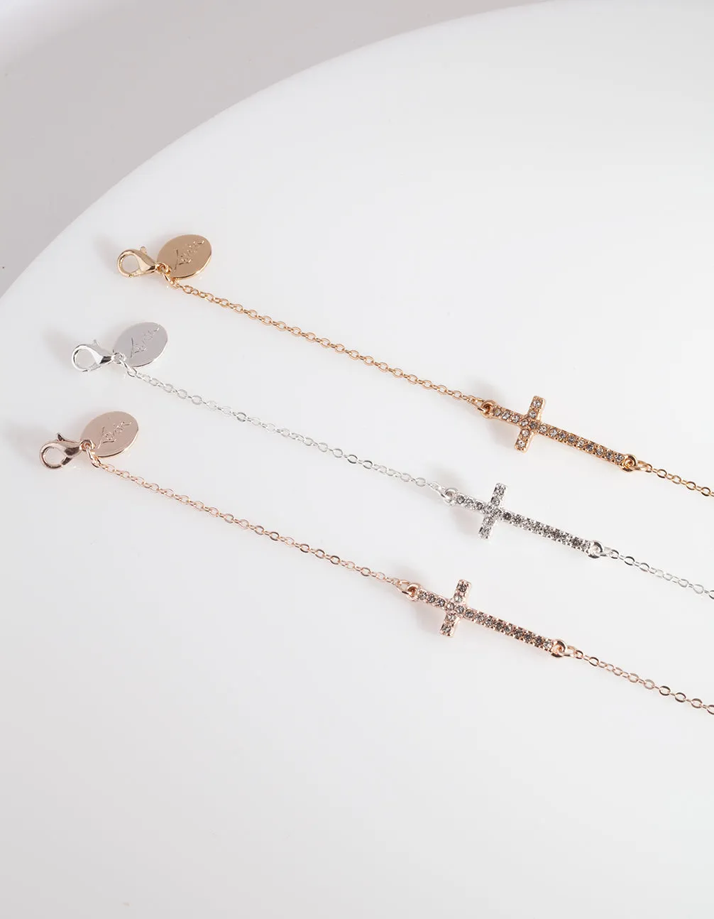 Gold, Silver and Rose Gold Diamante Cross Bracelet 3 Pack