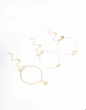 Gold Turtle Anklet & Bracelet 3-Pack