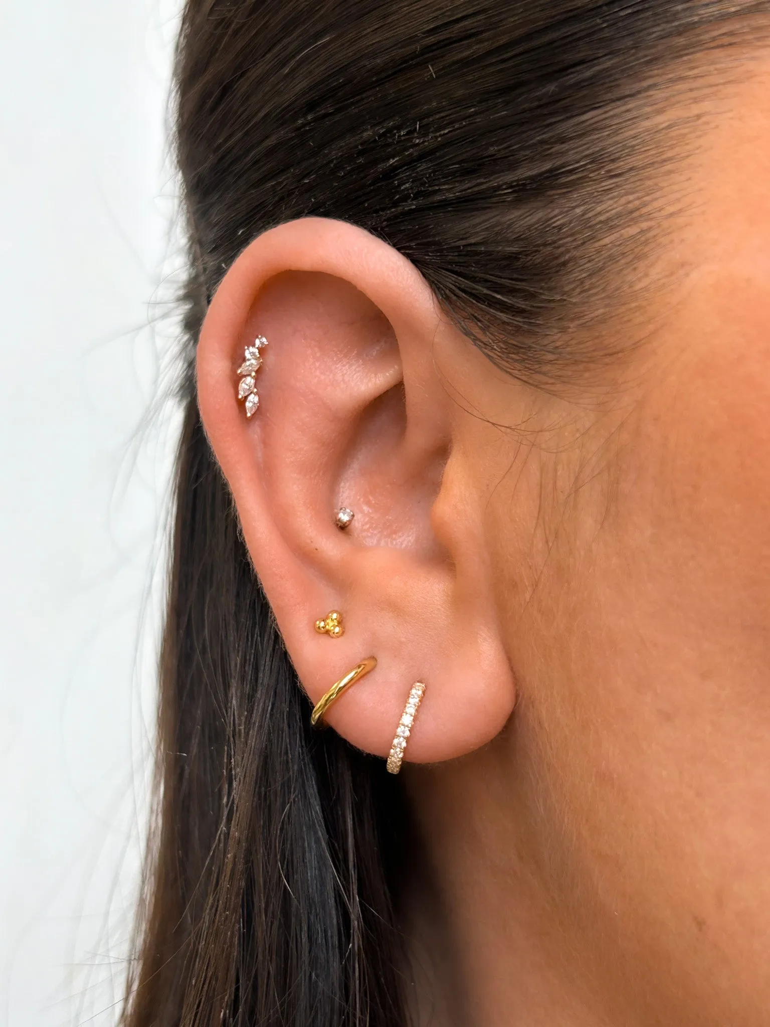 Golden Small Cz Clicker Hoop Earrings