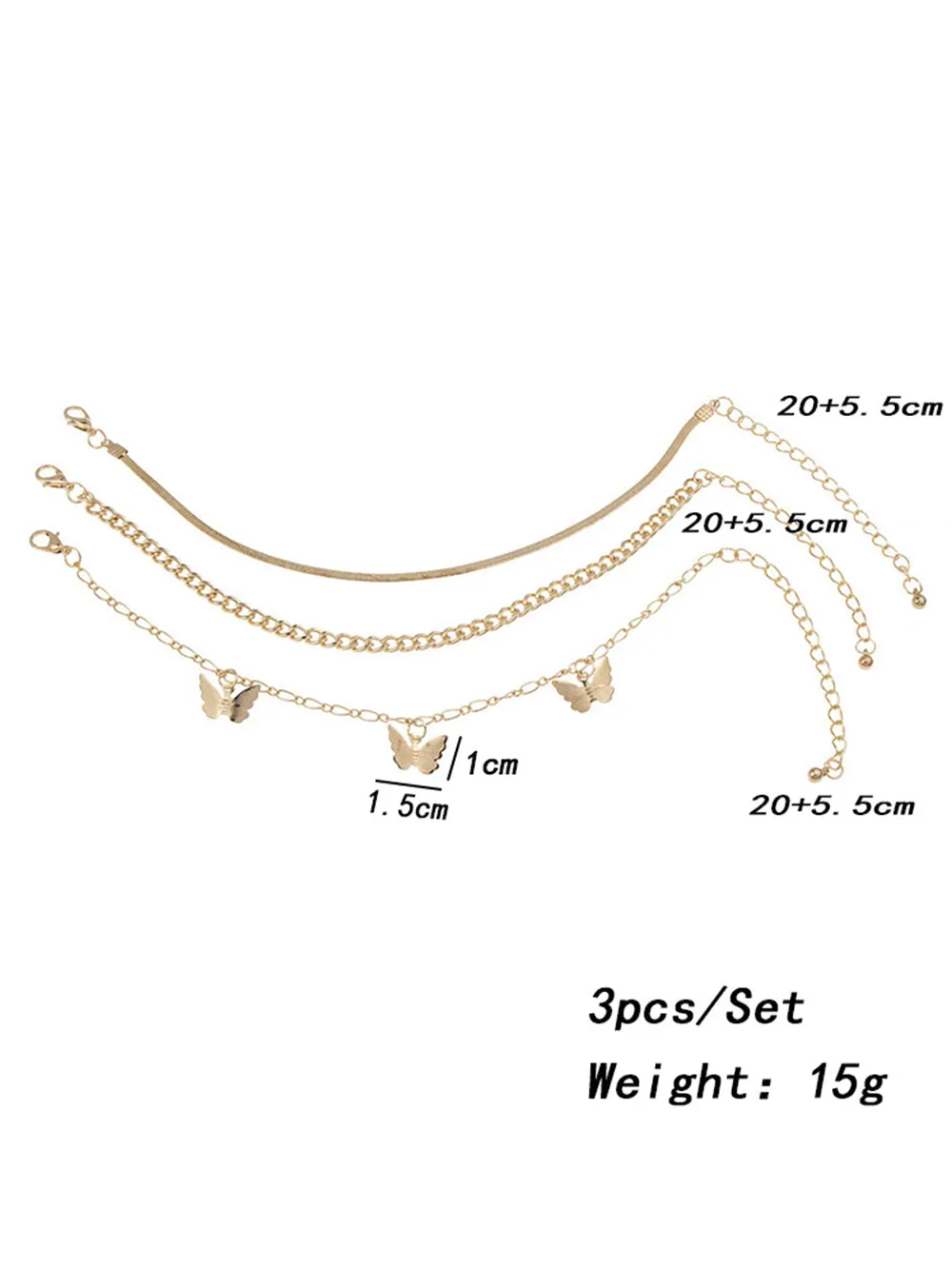 Goldtone Butterfly Station Anklet Set