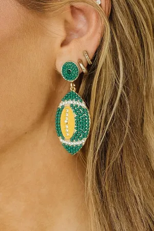 Green Beaded Football Earrings