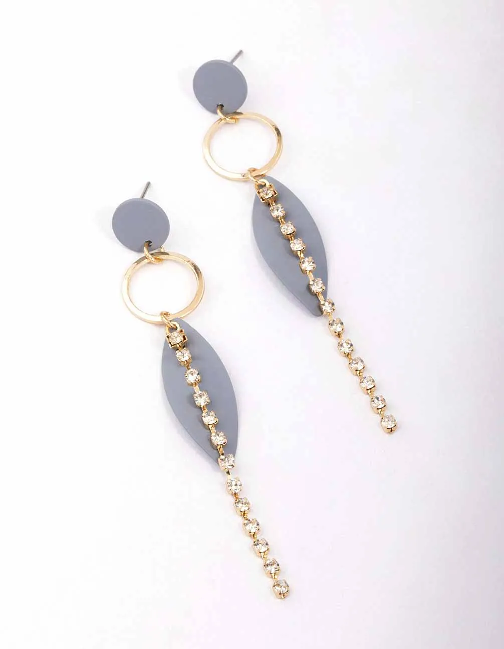 Grey Cupchain Ring Leaf Drop Earrings