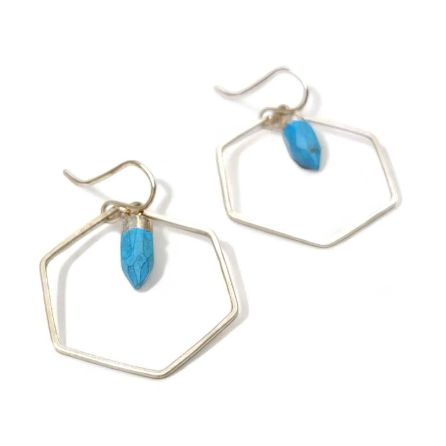 Hex Hoop Earrings w/Turquoise Stone