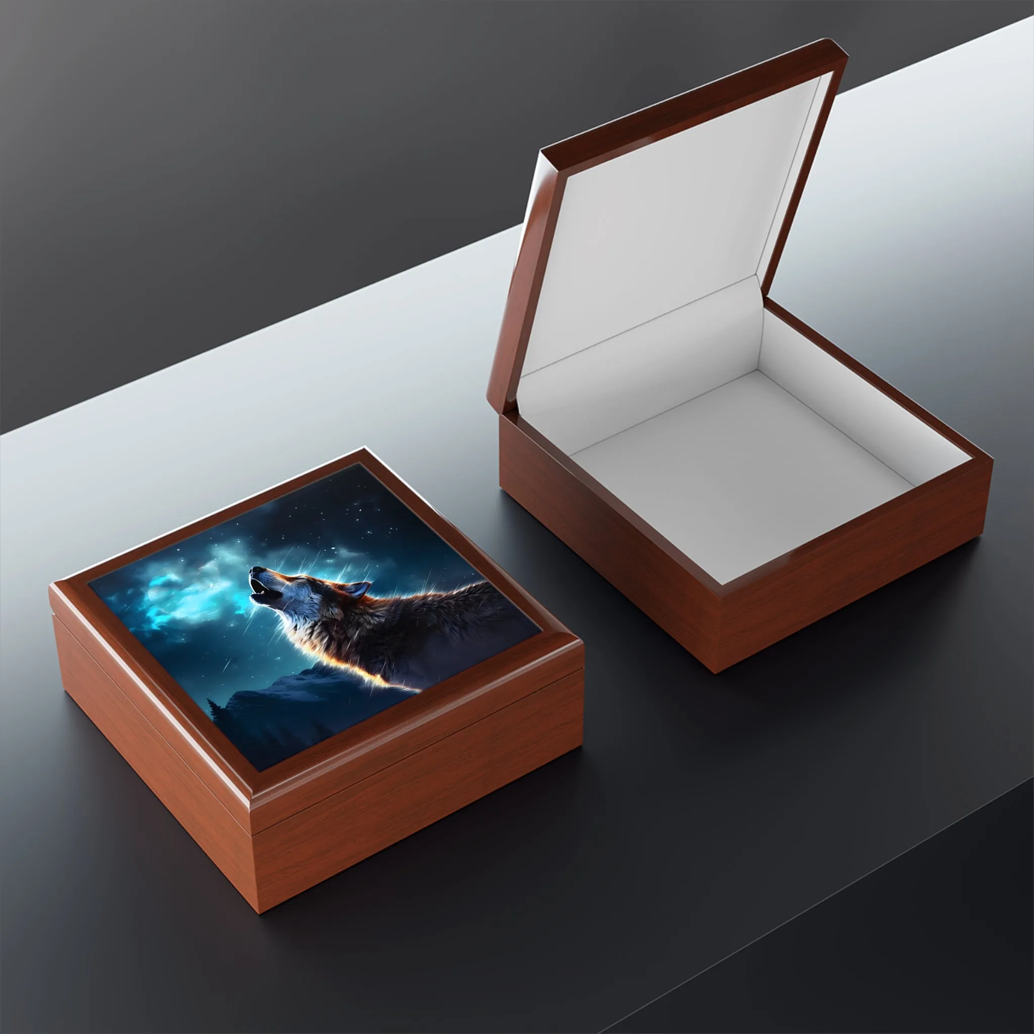 Howling Wolf Artwork Print Gift and Jewelry Box