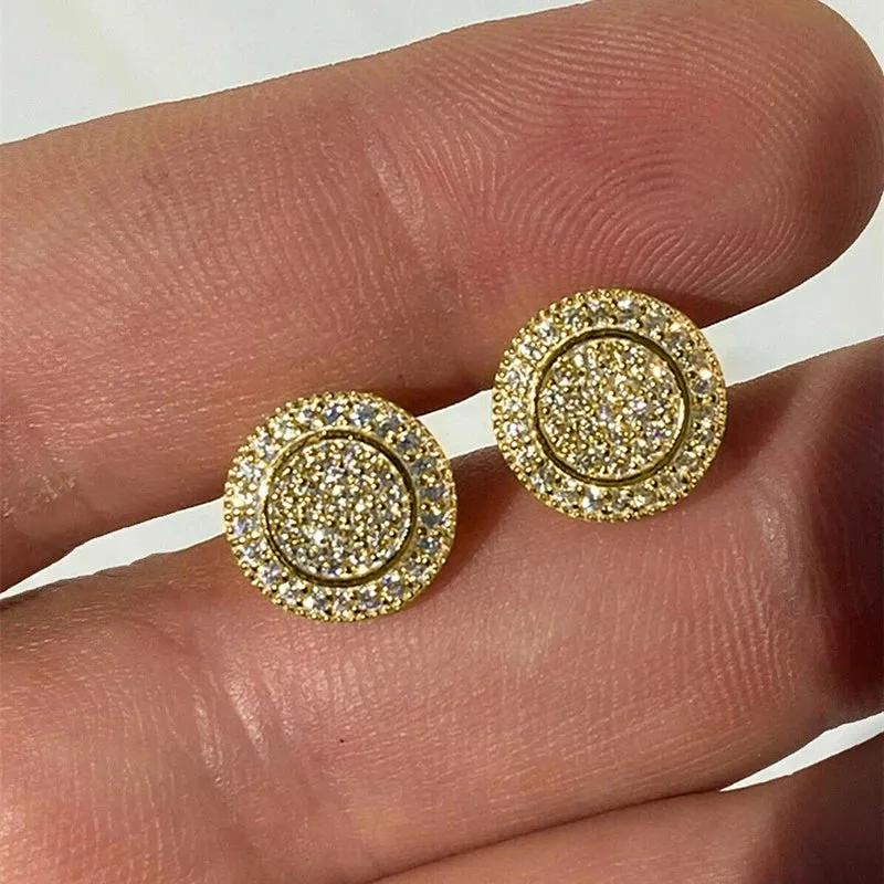 Huitan Simple Stylish Round Shape Stud Earrings for Women Full Paved Crystal Cubic Zirconia Daily Wear Fashion Versatile Jewelry