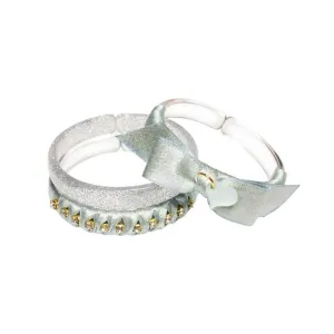 Lilies & Roses 3pc Bangle Set - Fancy Silver Fabric