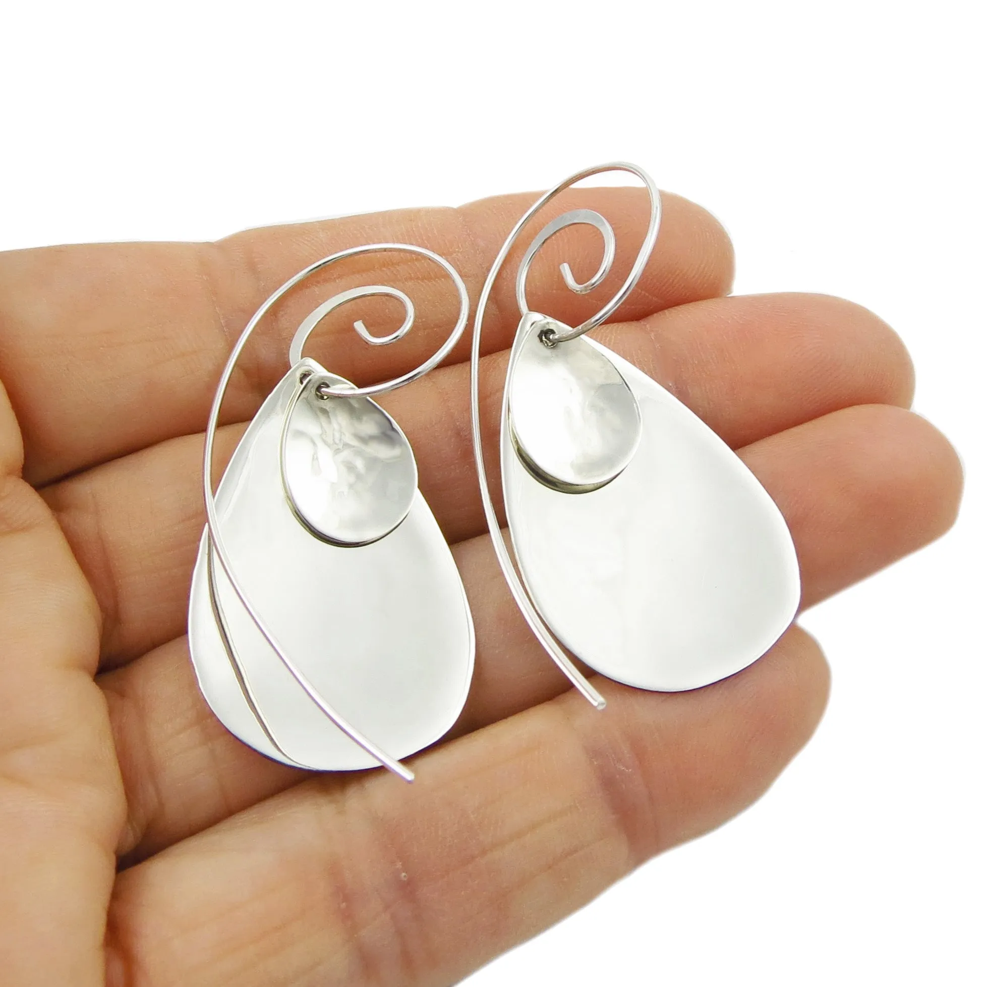 Long 925 Silver Spiral Teardrop Three Part Detachable Earrings