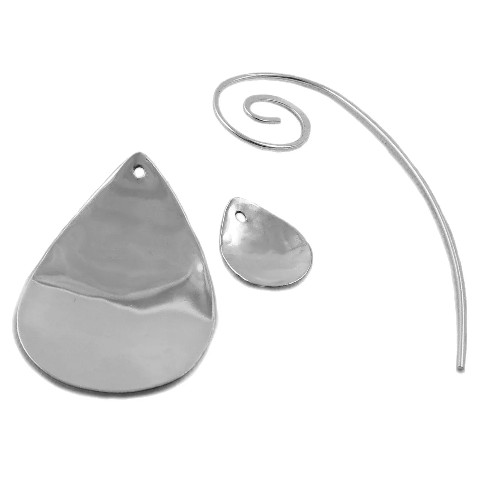 Long 925 Silver Spiral Teardrop Three Part Detachable Earrings