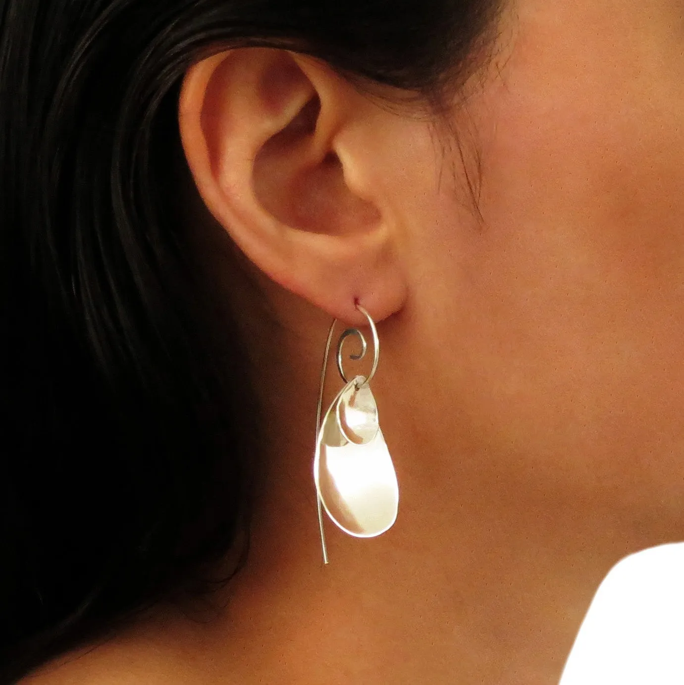 Long 925 Silver Spiral Teardrop Three Part Detachable Earrings