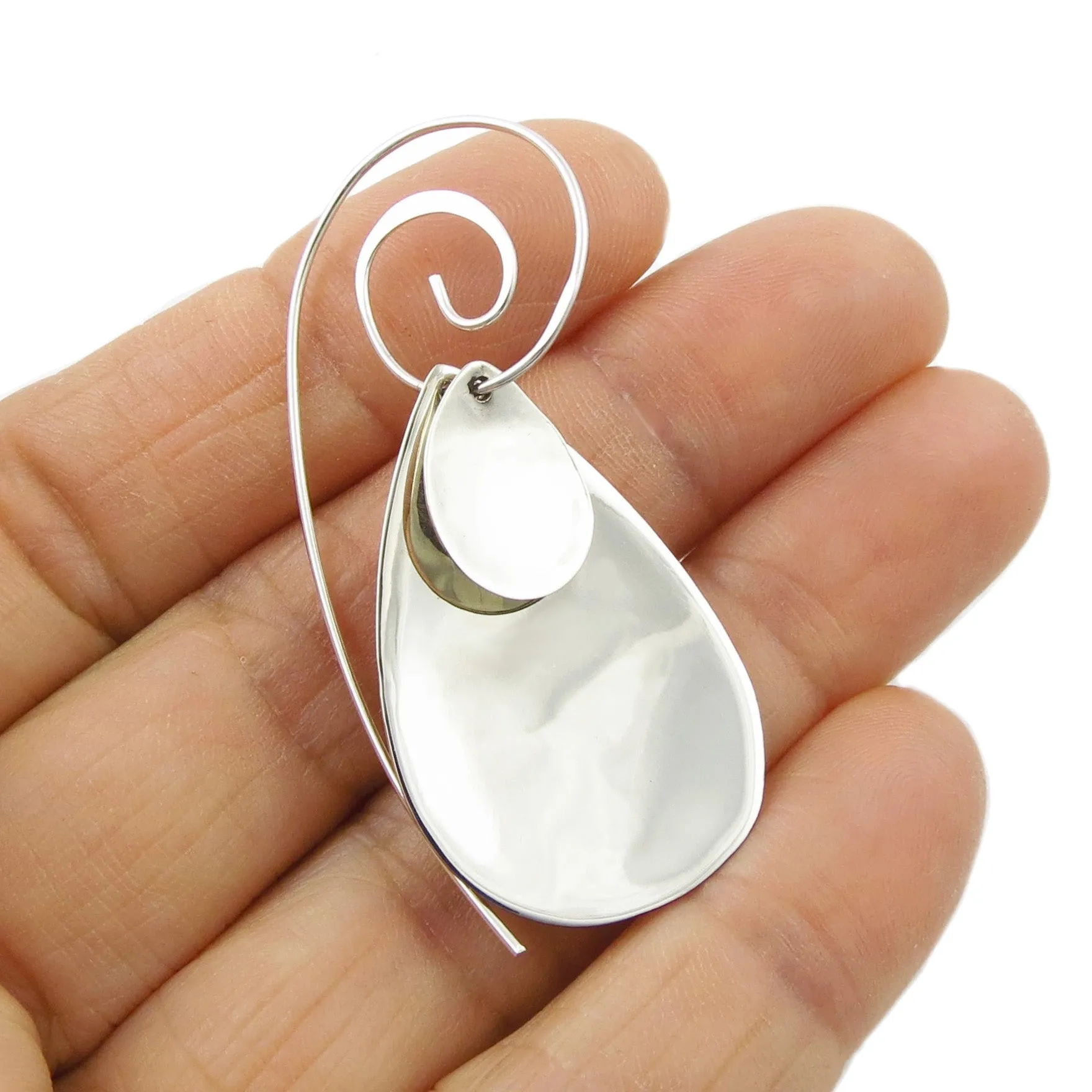 Long 925 Silver Spiral Teardrop Three Part Detachable Earrings