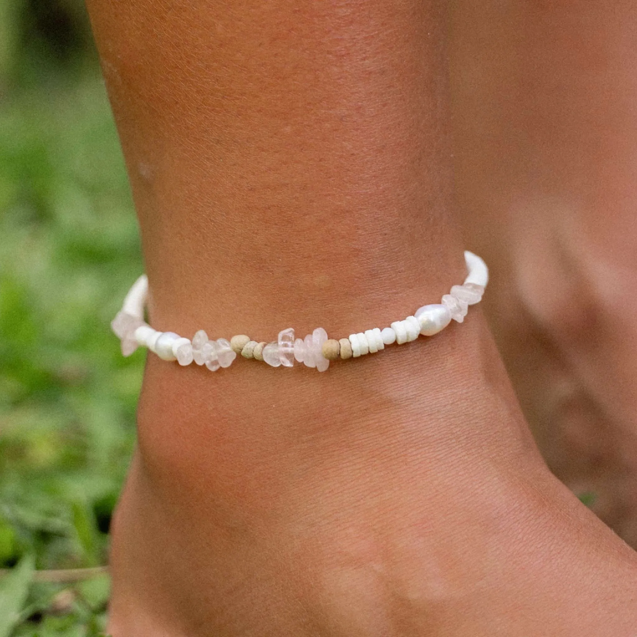 Love is Here Natural Stone, Pearl & Shell Anklet