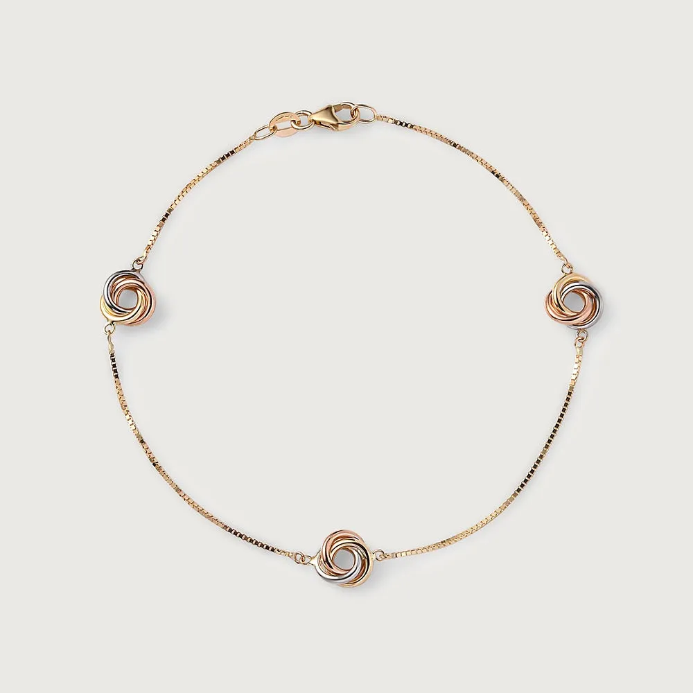 Lucky Rings Triple 9K Gold Station Bracelet