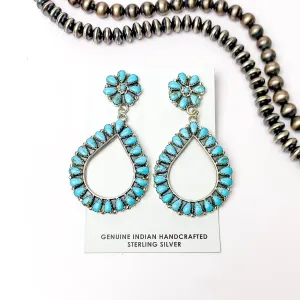 Matilda Benally | Navajo Handmade Sterling Silver Flower Cluster Earring with Dangle Teardrop in Turquoise